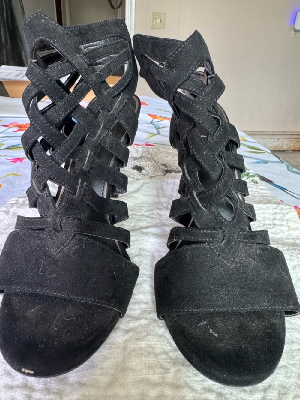 Jessica Simpson Black Suede Strappy Cage Heels